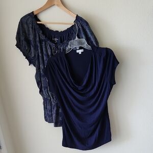 Croft & Barrow Pheasant Blouse & Dante Milan Navy Blue Blouse BUNDLE Sz 1X/XL